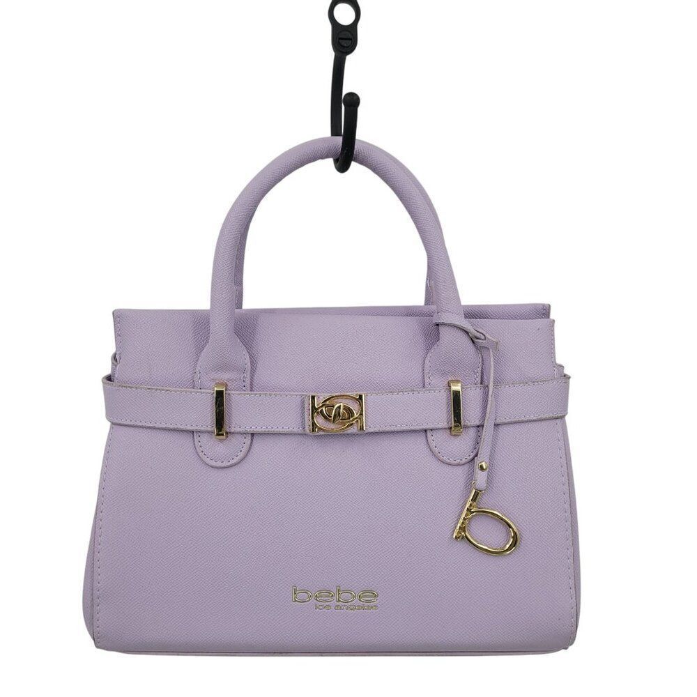 Bebe Womens Vegan Evie Satchel Bag Lilac Pastel Purple Faux Leather Top‎ Handle